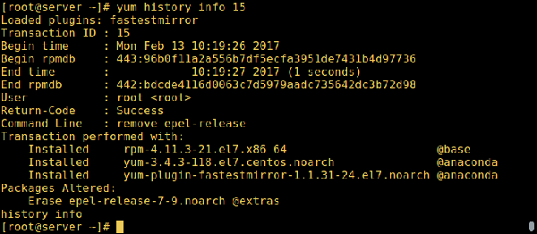 linux如何使用Yum历史查找已安装或已删除的软件包信息