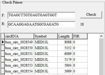 circPrimer中环状RNA注释和引物设计工具的示例分析