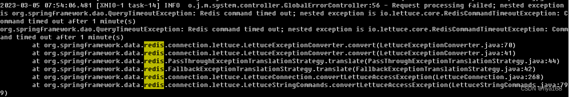 Redis command timed out; nested exception is io.lettuce.core.RedisCommandTimeoutException: Command timed out after 1 minute(s)